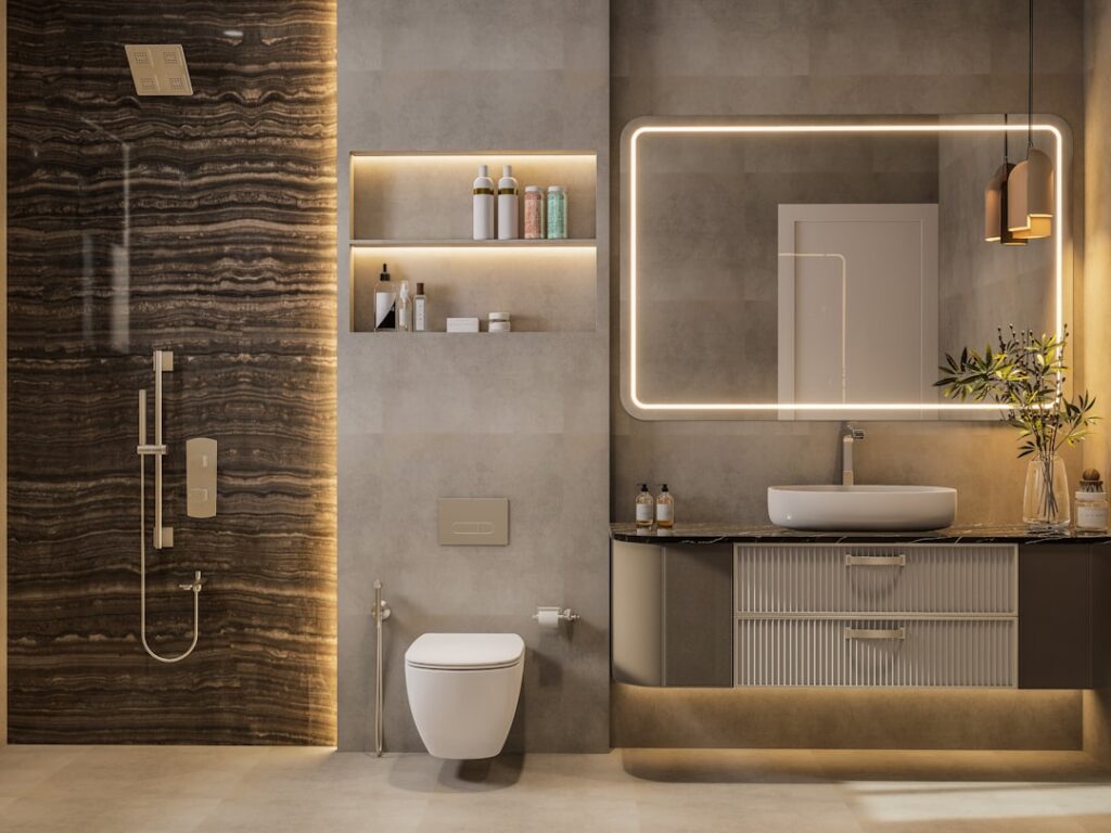 Modern bathroom interior for North washroom Vastu guidance