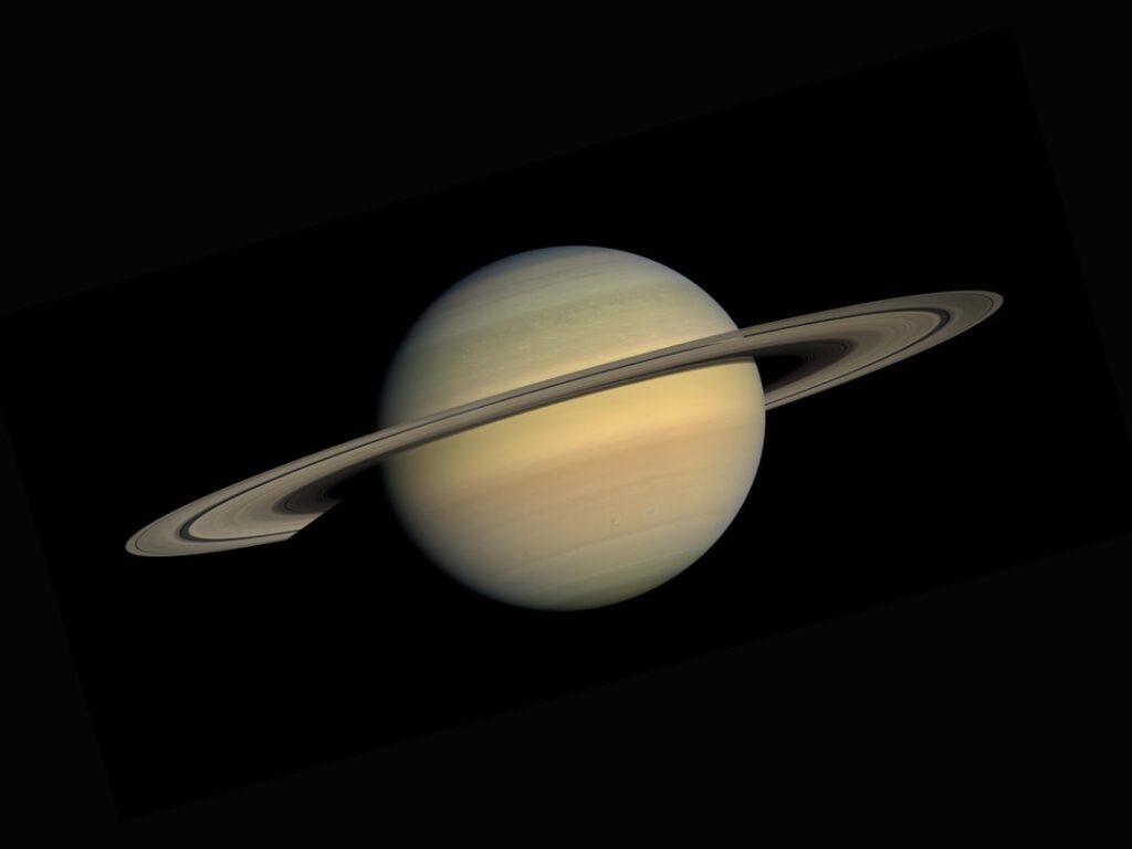 Saturn in deep space representing its astrological transit
