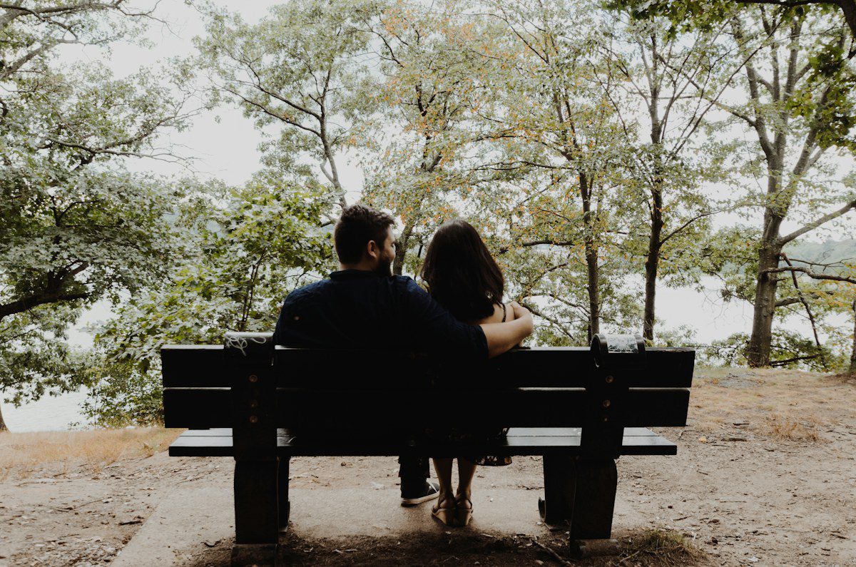 Couple sitting together during a private conversation