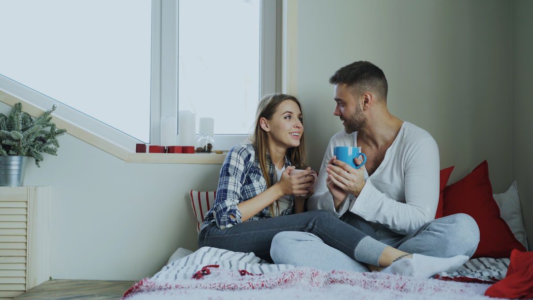 Couple communicating calmly during a relationship discussion