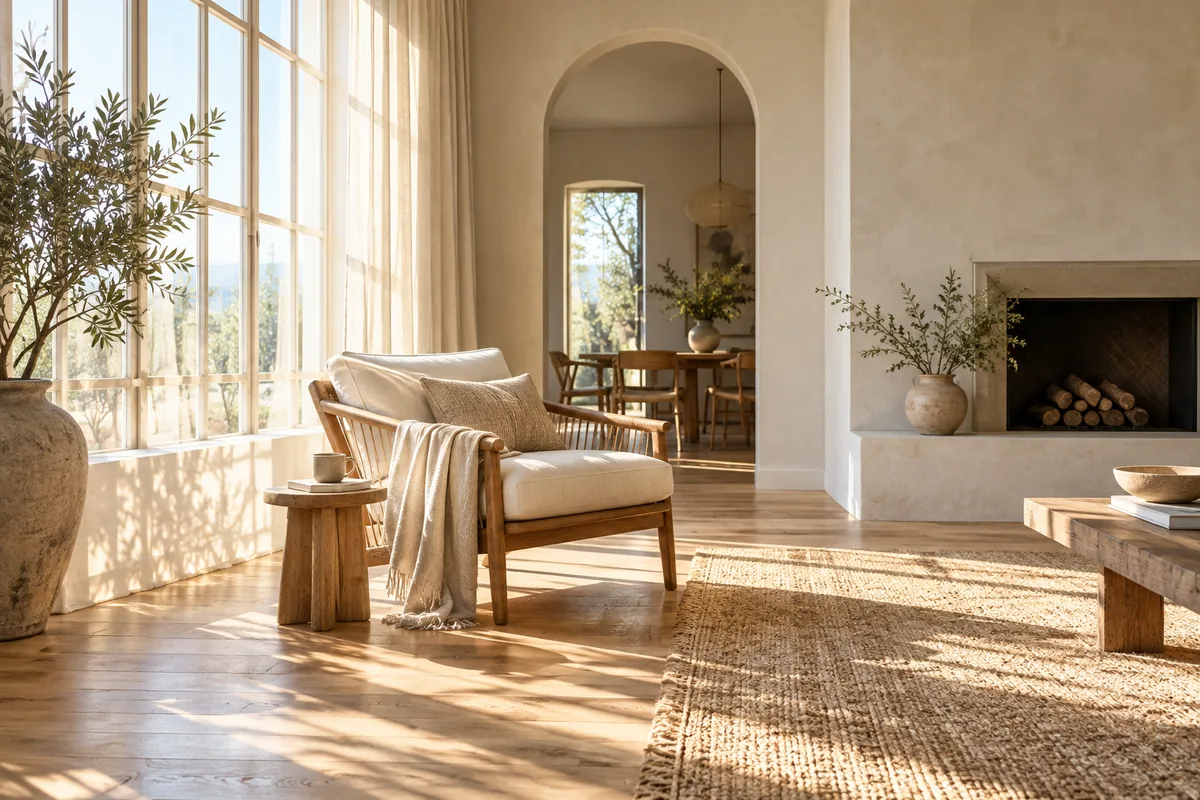 Morning sunlight crossing a light living-room floor