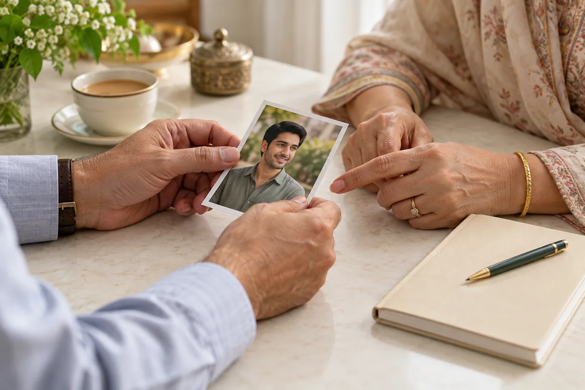 Printed portrait and notebook during a partner discussion