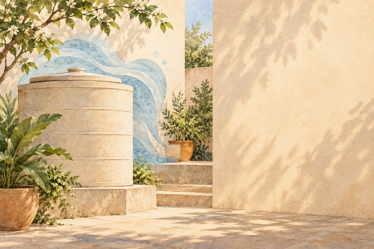 Water tank in a home's South-East corner
