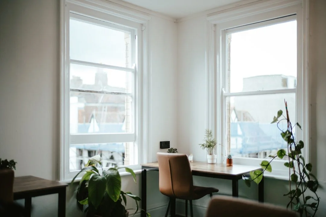Well-organised study desk in a bright room