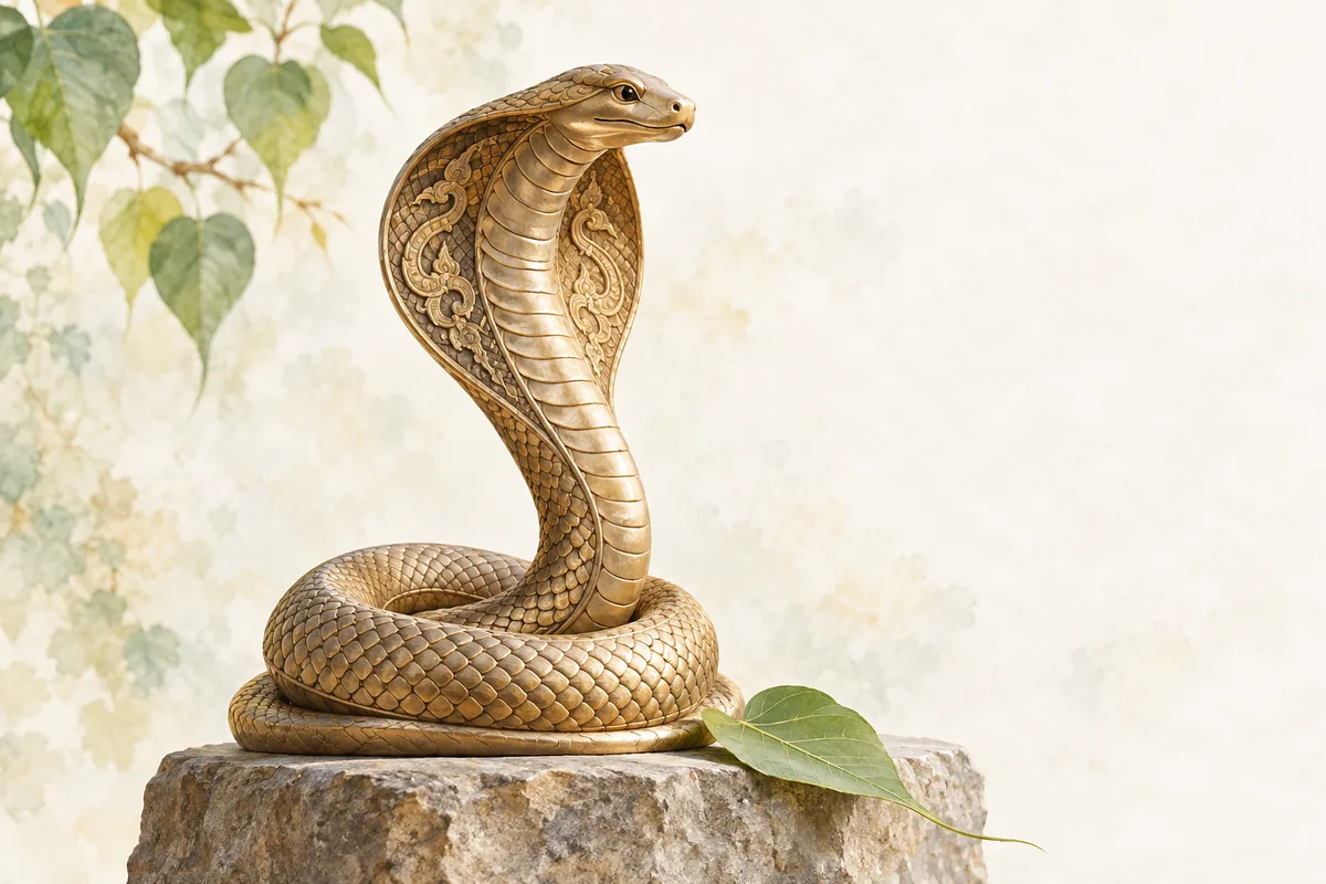 Watercolor Naga sculpture on a pale stone pedestal