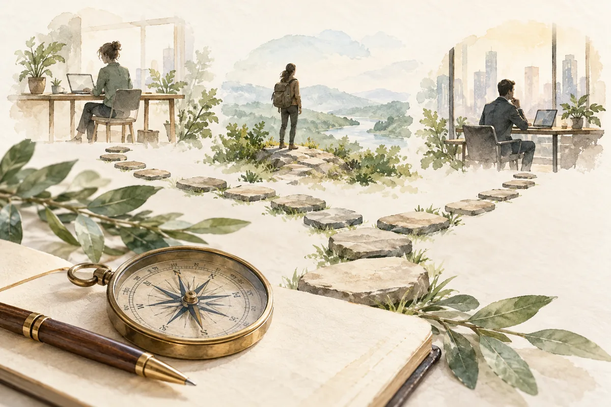 Watercolor compass and work-related motifs
