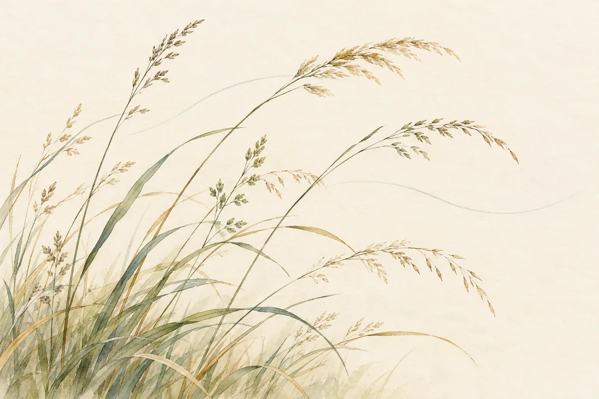 Delicate watercolor grasses bending in a breeze